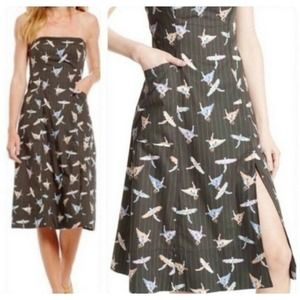 Free People Sunshine of Your Love Midi Bird Striped Dress Pockets Women's Size 2